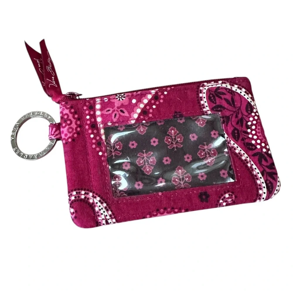 Vera Bradley Mesa Red Zip ID Card Case Coin Purse EUC